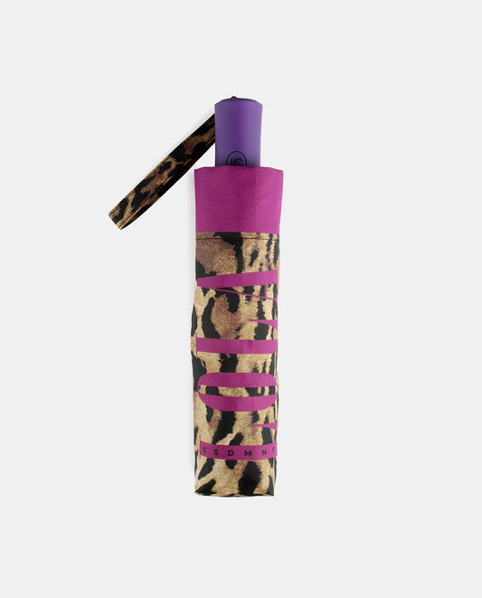 Paraguas Lola Casademunt pequeño automático animal print Lila-Marrón