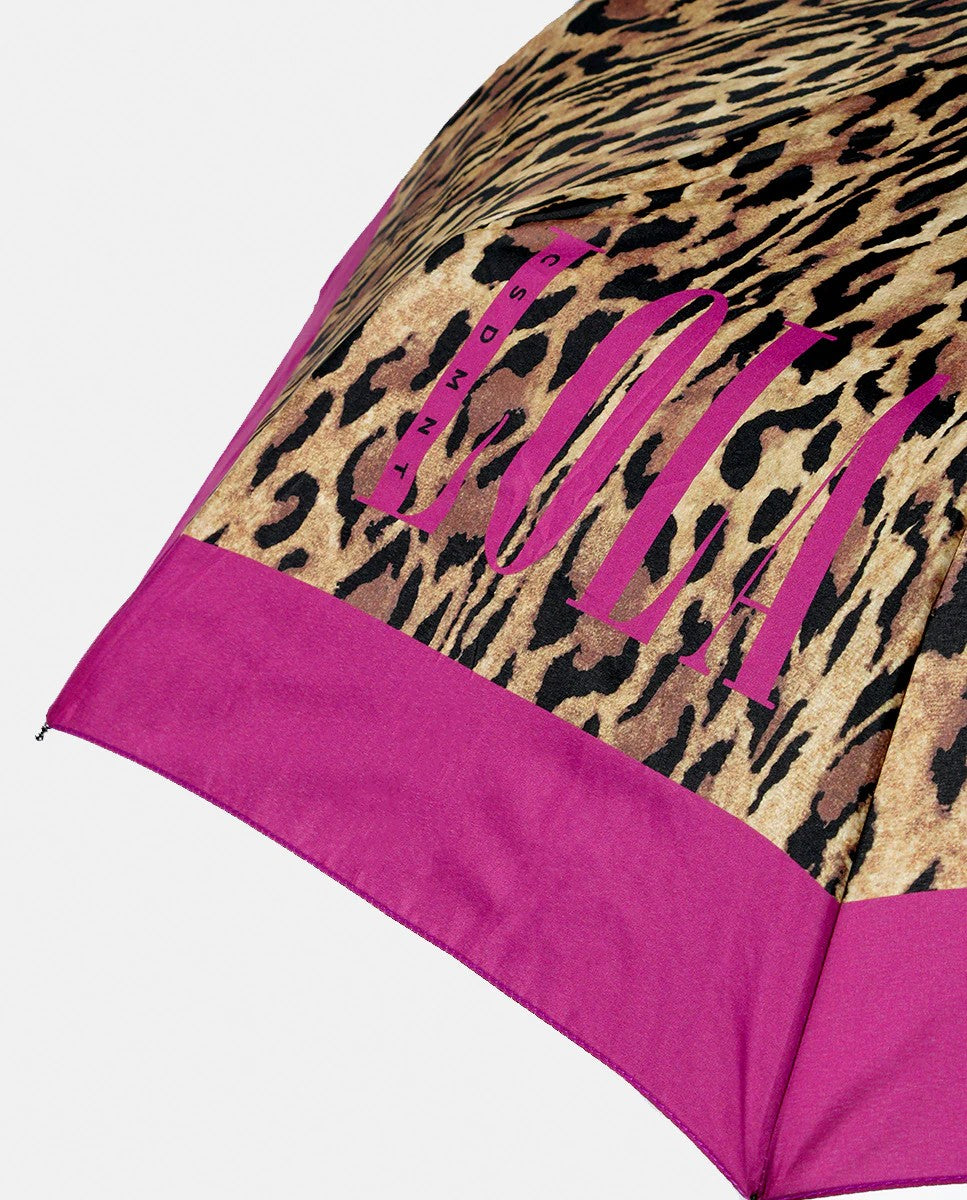 Paraguas Lola Casademunt pequeño automático animal print Lila-Marrón