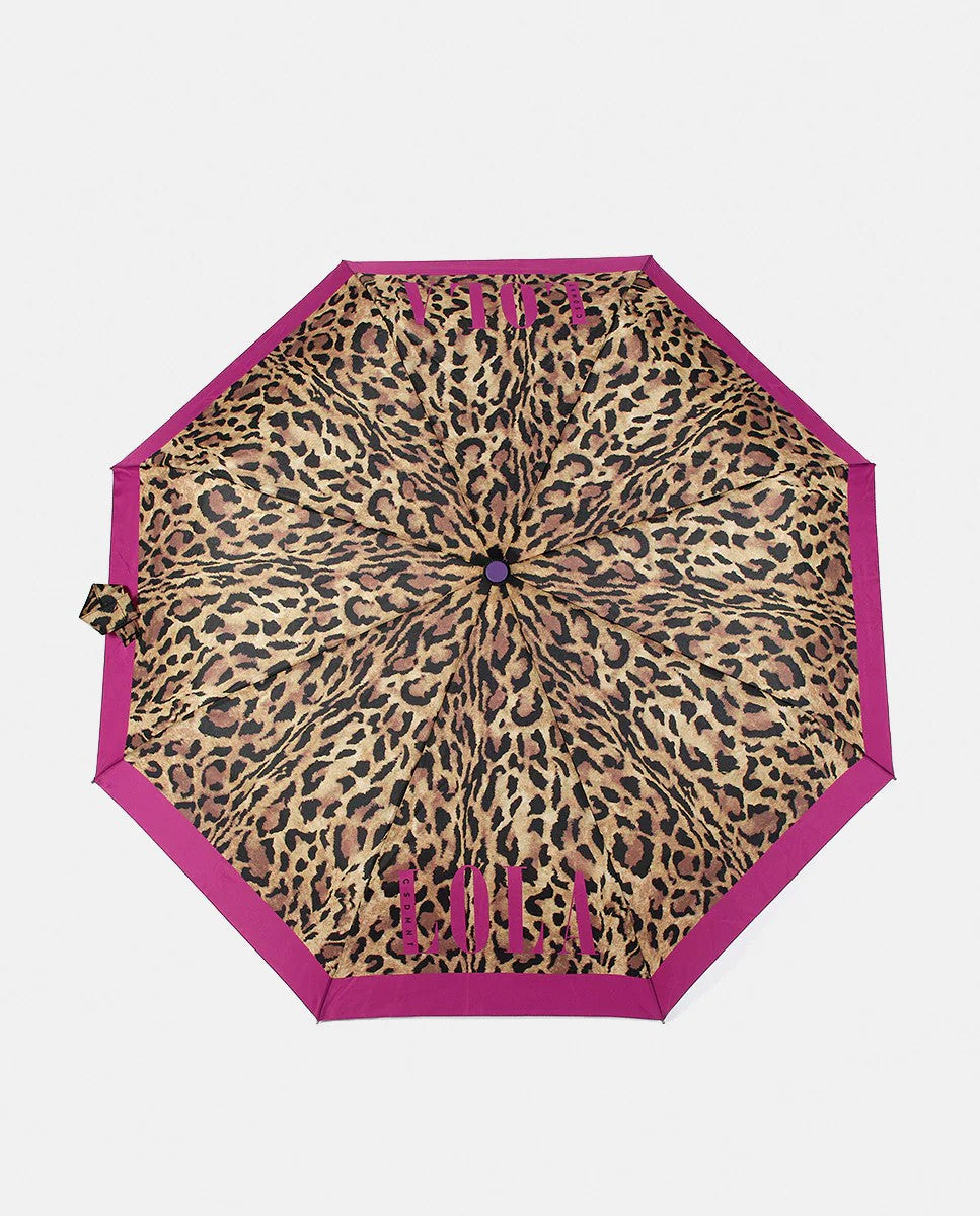 Paraguas Lola Casademunt pequeño automático animal print Lila-Marrón