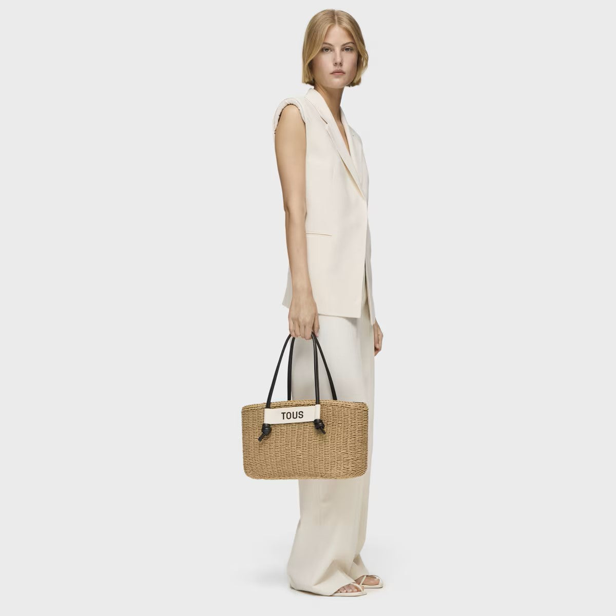 Bolso Tous capazo scoubidou XL natural negro