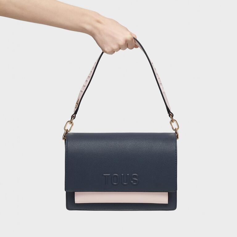 Bolso Tous Bandolera M Audree Saffiano azul marino-rosa claro