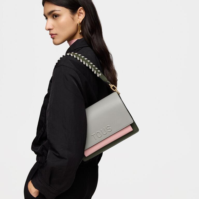 Bolso Tous Bandolera M Audree Saffiano rosa-gris
