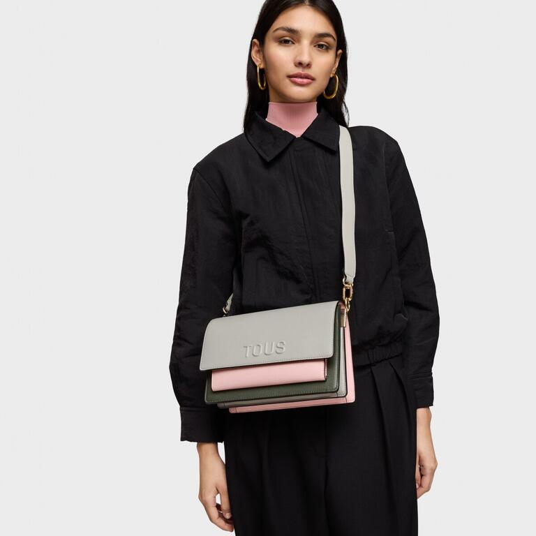Bolso Tous Bandolera M Audree Saffiano rosa-gris