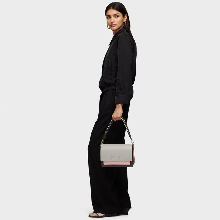 Bolso Tous Bandolera M Audree Saffiano rosa-gris