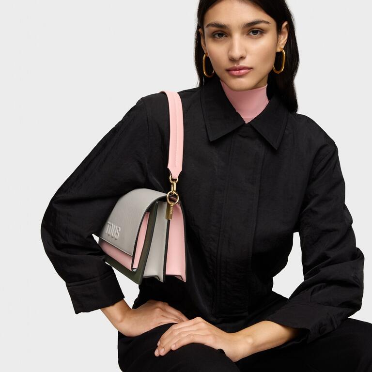 Bolso Tous Bandolera M Audree Saffiano rosa-gris