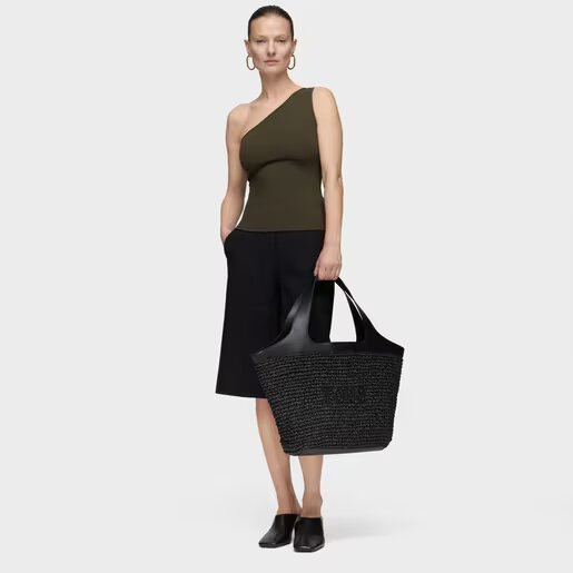 Bolso Tous capazo L Lirio rafia negro