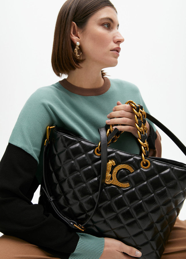 Bolso Lola Casademunt Shopper Acolchado efecto piel asa cadena y LC leopardo