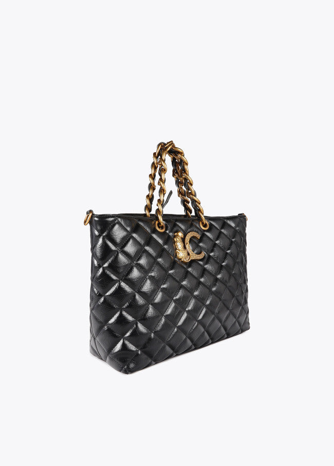 Bolso Lola Casademunt Shopper Acolchado efecto piel asa cadena y LC leopardo