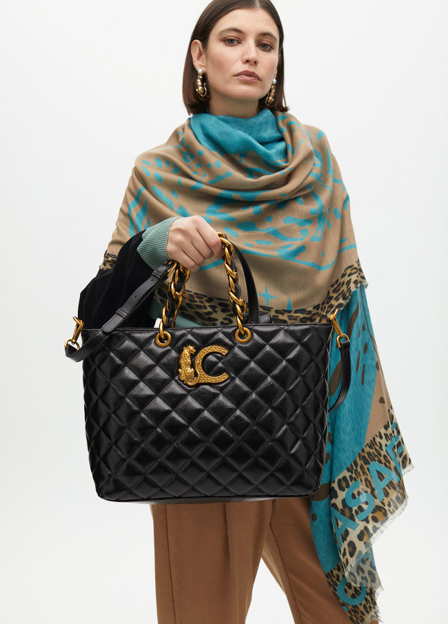 Bolso Lola Casademunt Shopper Acolchado efecto piel asa cadena y LC leopardo