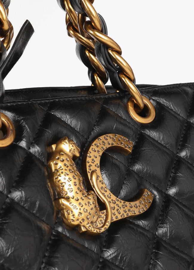 Bolso Lola Casademunt Shopper Acolchado efecto piel asa cadena y LC leopardo