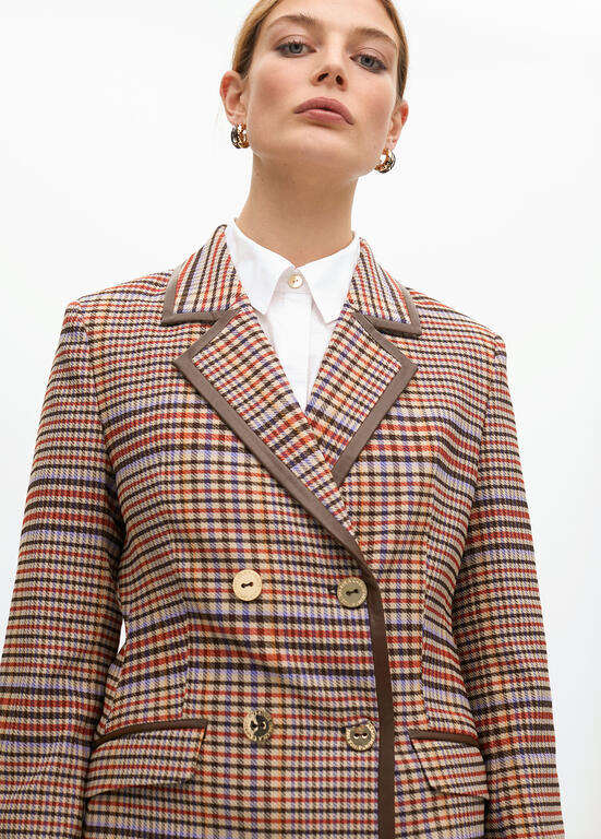 Americana Lola Casademunt cuadros ribete contraaste Marron-Azul