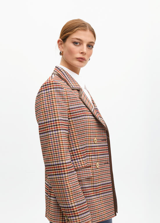 Americana Lola Casademunt cuadros ribete contraaste Marron-Azul