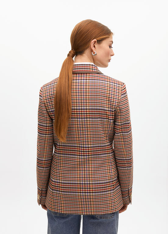 Americana Lola Casademunt cuadros ribete contraaste Marron-Azul