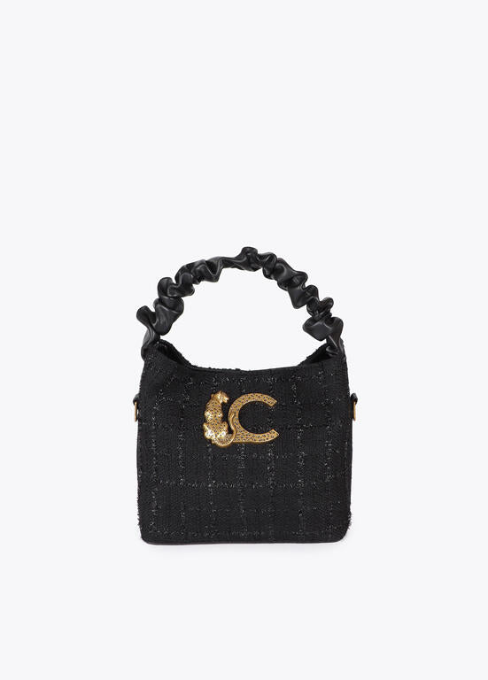 Bandolera Lola Casademunt tweed asa fruncida y logo LC
