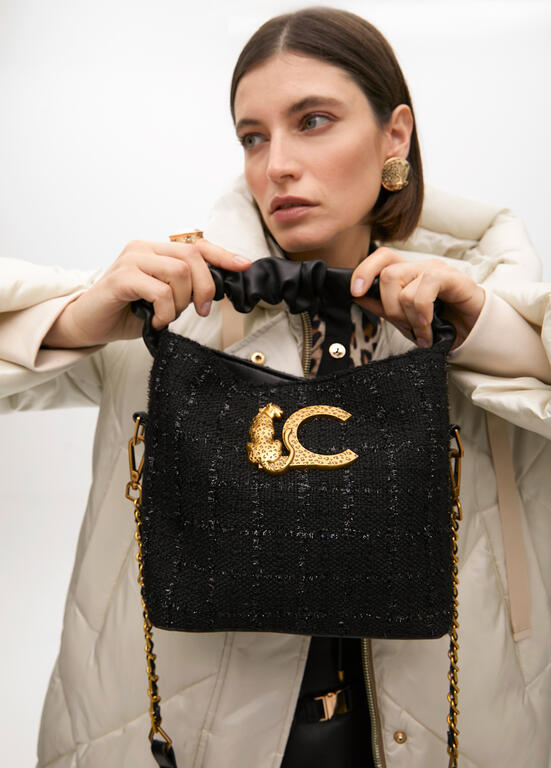 Bandolera Lola Casademunt tweed asa fruncida y logo LC