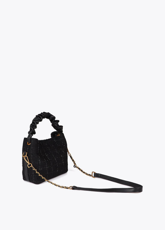 Bandolera Lola Casademunt tweed asa fruncida y logo LC