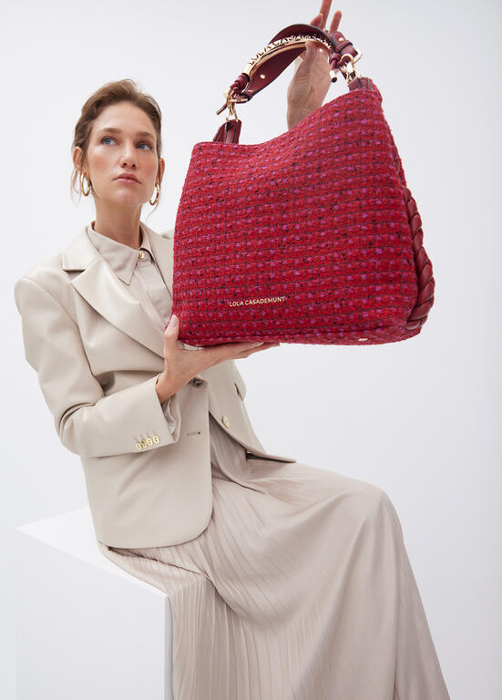 Bolso Lola Casademunt Shopper asa metalizada personalizada tejido tweed ROJO