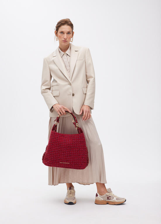 Bolso Lola Casademunt Shopper asa metalizada personalizada tejido tweed ROJO