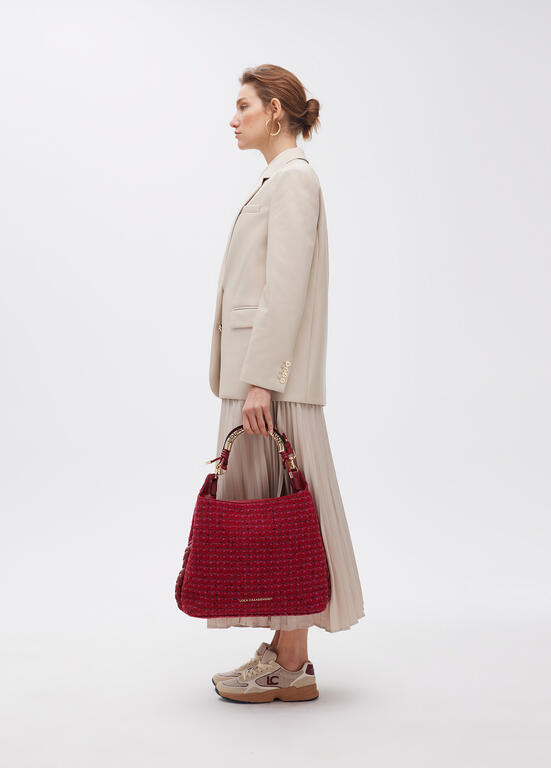 Bolso Lola Casademunt Shopper asa metalizada personalizada tejido tweed ROJO