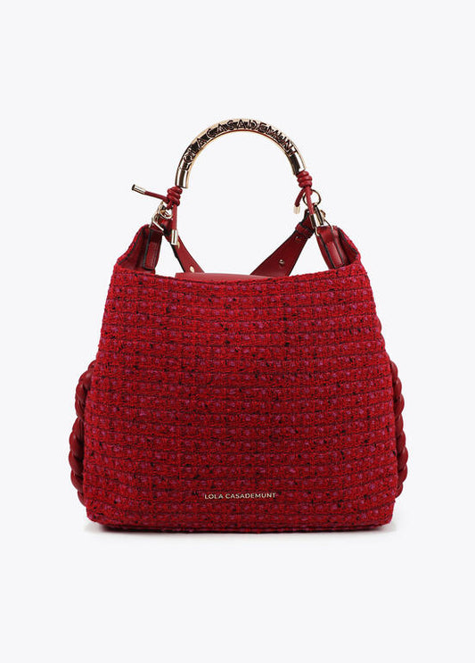 Bolso Lola Casademunt Shopper asa metalizada personalizada tejido tweed ROJO