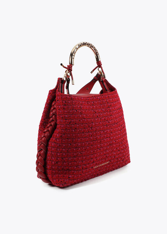 Bolso Lola Casademunt Shopper asa metalizada personalizada tejido tweed ROJO