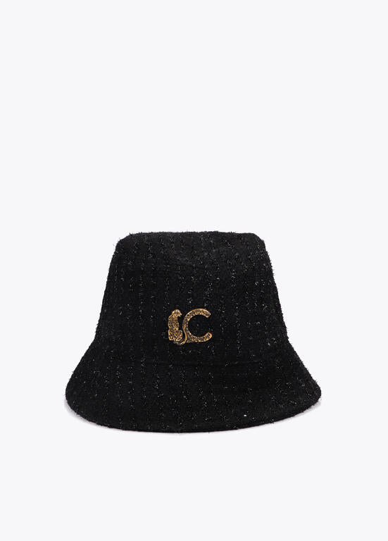 Sombrero Lola Casademunt tipo bucket tweed logo LC leopardo