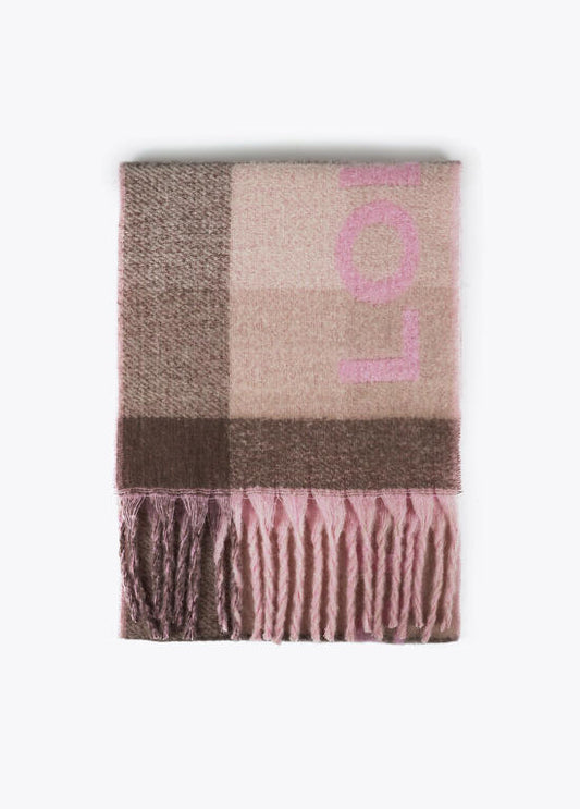 Bufanda Lola Casademunt cuadros logo grande Rosa-Marrón