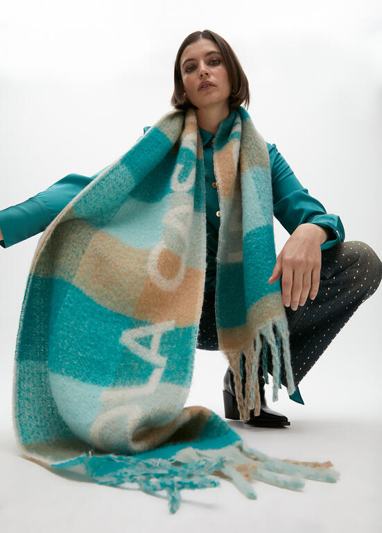 Bufanda Lola Casademunt cuadros logo grande Verde-Marrón