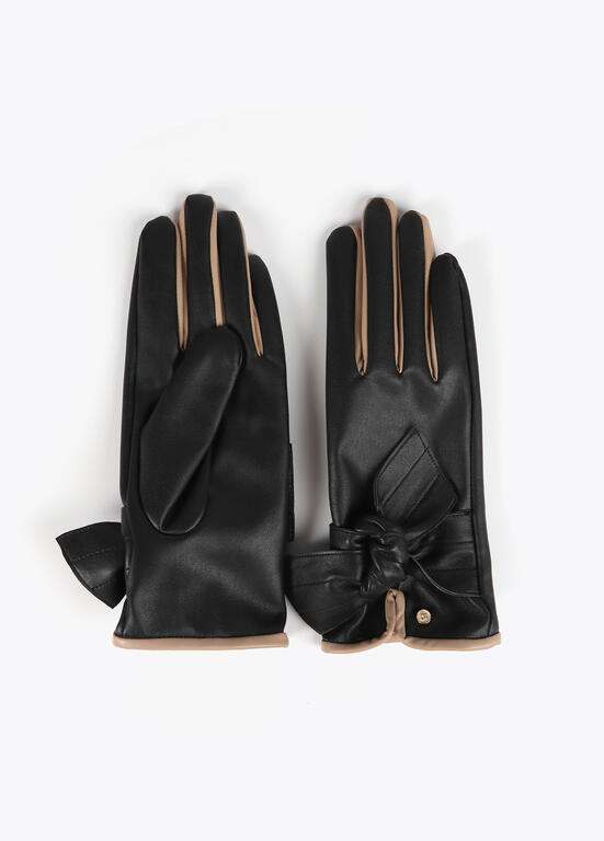 Guante Lola Casademunt efecto piel con lazo Negro-Crudo