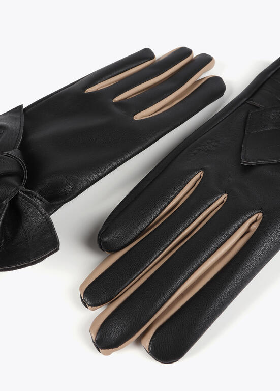 Guante Lola Casademunt efecto piel con lazo Negro-Crudo