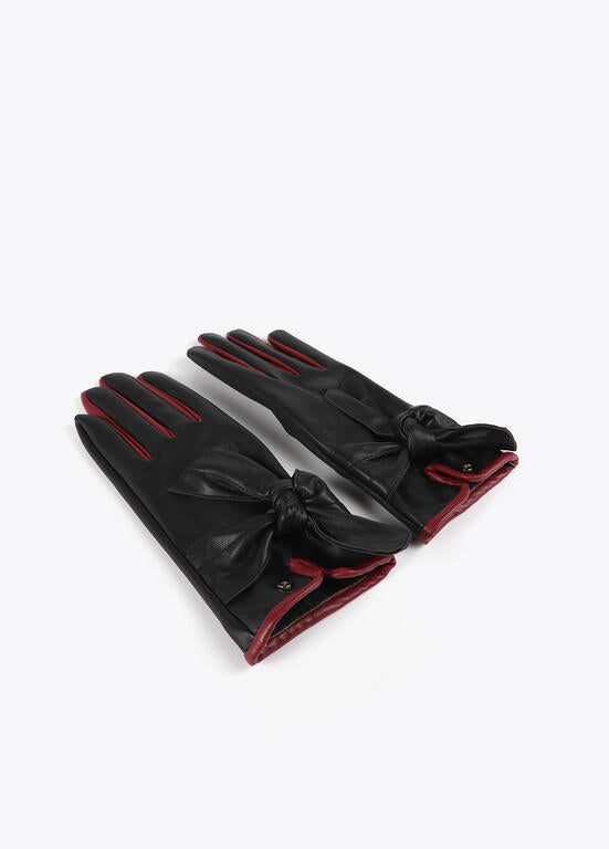Guante Lola Casademunt efecto piel con lazo Nego-Rojo
