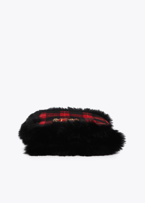 Bufanda Lola Casademunt doble cara tartan y efecto pelo ROJO-NEGRO