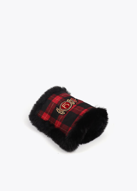 Bufanda Lola Casademunt doble cara tartan y efecto pelo ROJO-NEGRO