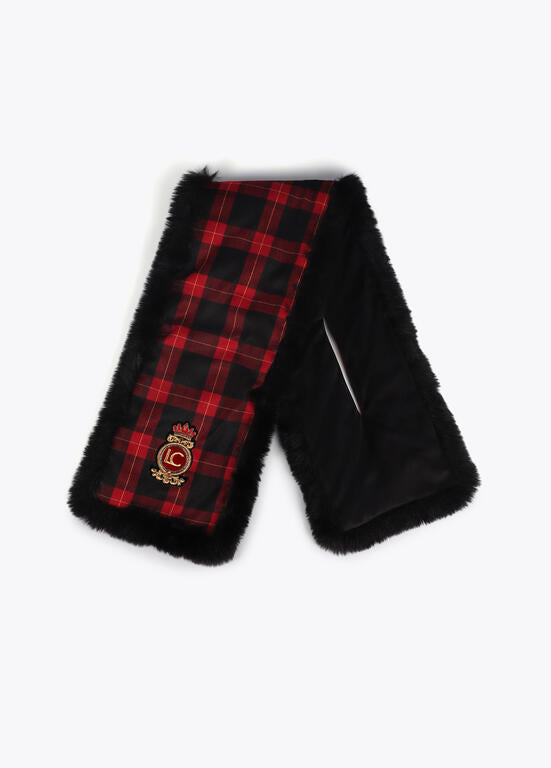 Bufanda Lola Casademunt doble cara tartan y efecto pelo ROJO-NEGRO