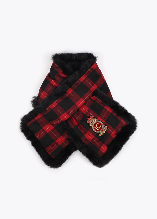 Bufanda Lola Casademunt doble cara tartan y efecto pelo ROJO-NEGRO
