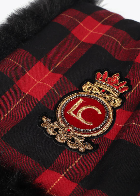 Bufanda Lola Casademunt doble cara tartan y efecto pelo ROJO-NEGRO