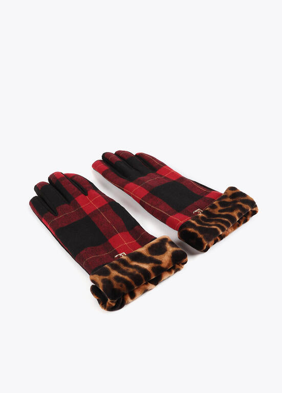 Guante Lola Casademunt combinado tartan leopardo