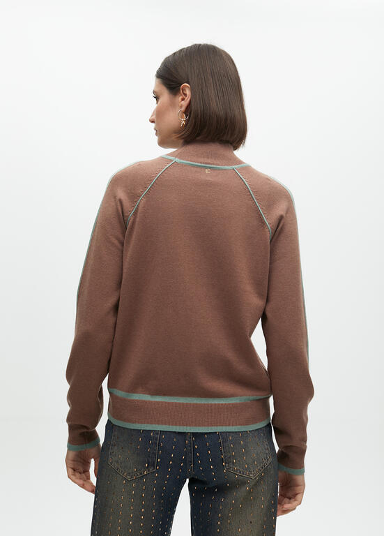 Jersey Lola Casademunt cuello alto detalle ribetes Marrón-Azul