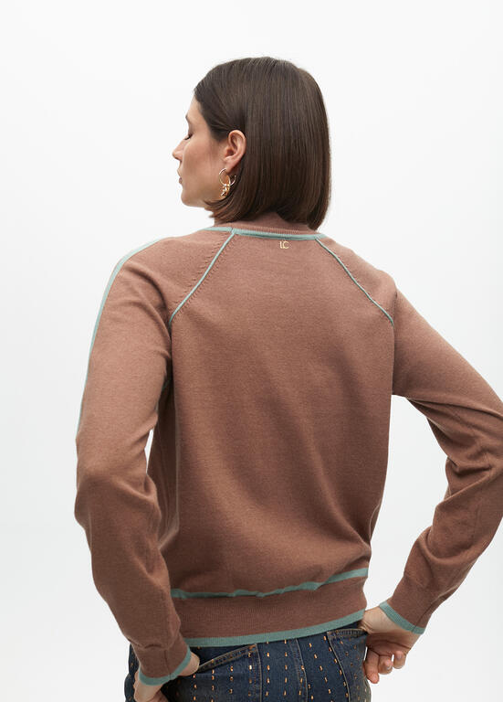 Jersey Lola Casademunt cuello alto detalle ribetes Marrón-Azul