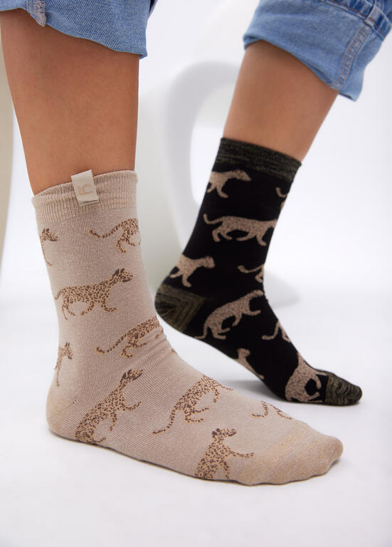 Calcetines Lola Casademunt Pack leopardo Crudo-Negro