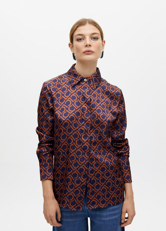 Camisa Lola Casademunt estampada en satén recta Azul-Marrón
