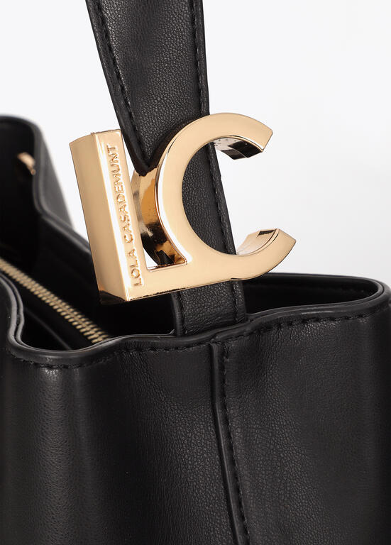 Bolso Lola Casademunt Shopper efecto piel rayas acolchadas y detalle bola metálica NEGRO