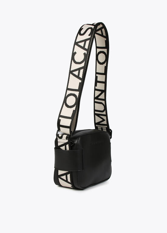 Bandolera Lola Casademunt negro efecto piel y con asas logotipadas