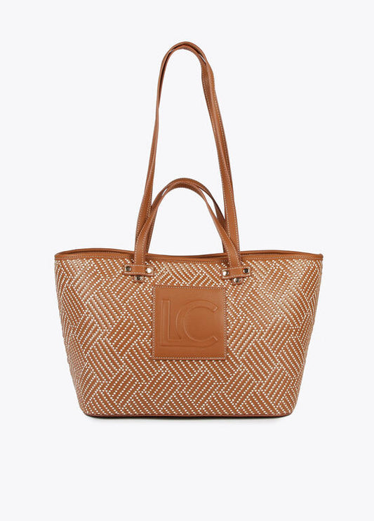 Shopper Lola Casademunt en material trenzado y efecto piel marrón