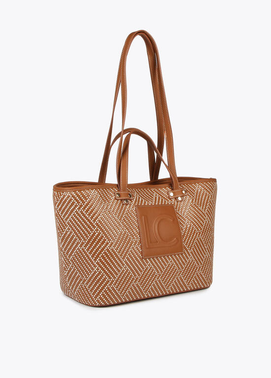 Shopper Lola Casademunt en material trenzado y efecto piel marrón