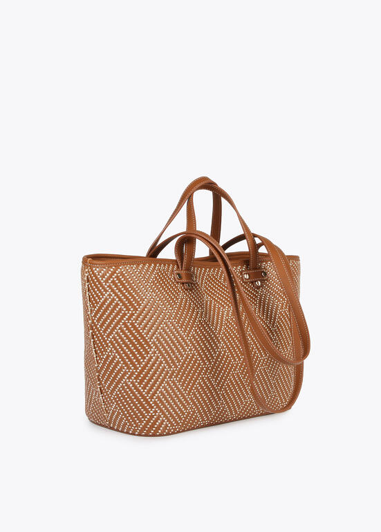 Shopper Lola Casademunt en material trenzado y efecto piel marrón