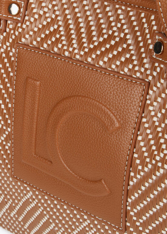 Shopper Lola Casademunt en material trenzado y efecto piel marrón