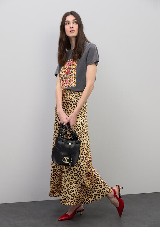 Falda Lola Casademunt satinada animal print NEGRO-MARRÓN
