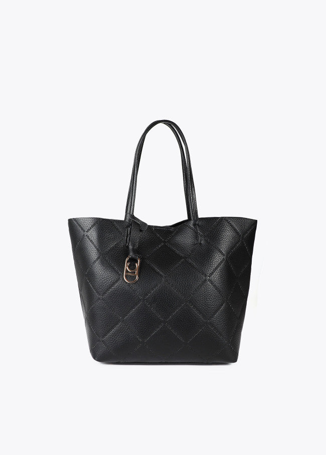Bolso Lola Casademunt Shopper efecto piel monograma rombos logo ovalado colgante