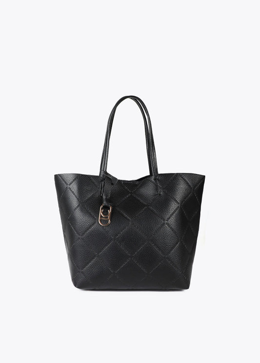 Bolso Lola Casademunt Shopper efecto piel monograma rombos logo ovalado colgante